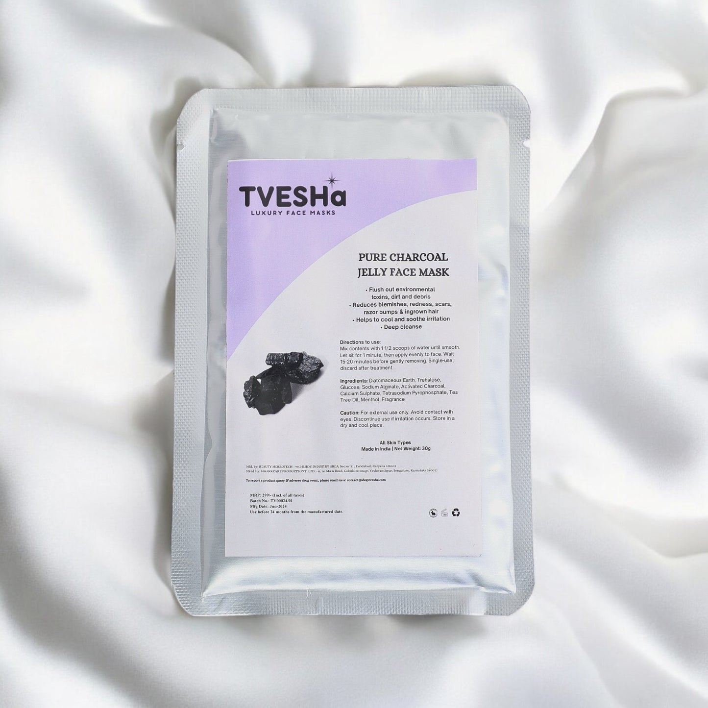 SAMPLE SIZE SINGLE USE - PURE CHARCOAL JELLY FACE MASK SACHET - 30g